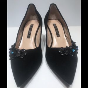 Luca Verdi black suede mid heel with floral detail
